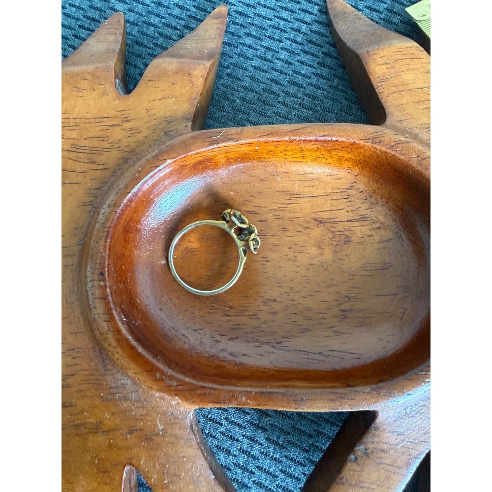 Vintage Hand Carved Wood Crab Trinket Dish Coastal Nautical Decor Small Bowl 6" - Picture 9 of 10